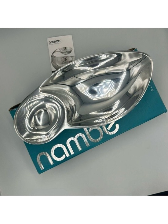 Nambe Other - Nambe Pinion Chip & Dip Serving Bowl Metal Alloy Divided Platter Modern NIB